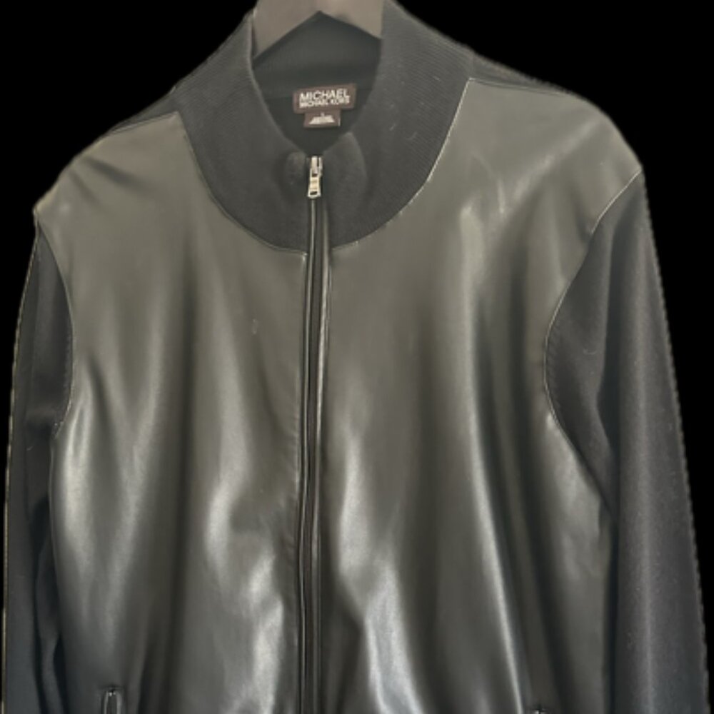 MIchael Kors Men's Black Leather and Wool Overshirt/Jacket - L